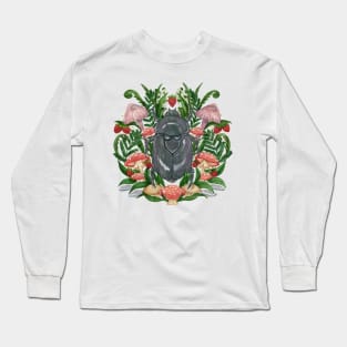 Summer Beetle - Green Beetle with Strawberries and Toadstools on Ivory Long Sleeve T-Shirt